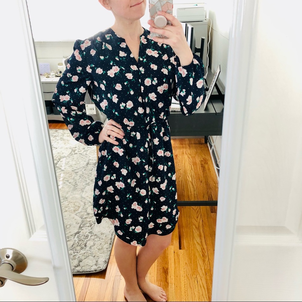 NEW Maison Jules Navy Floral Long Sleeve Dress